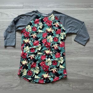 LuLaRoe Women's Tropical Floral Raglan Top - Red and Gray xsmall